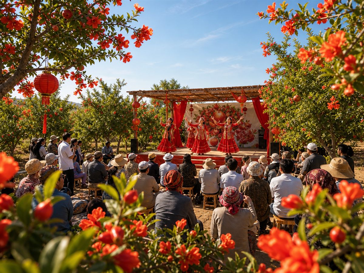 石榴花节果园舞台上的文艺展演